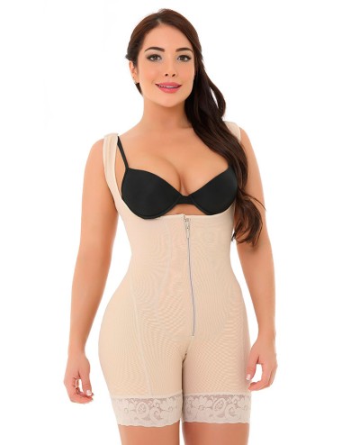 Fajas Salome 0217, Mid Thigh Firm Compression Full Body Shaper for Women, Butt Lifter Open Bust Postpartum Bodysuit