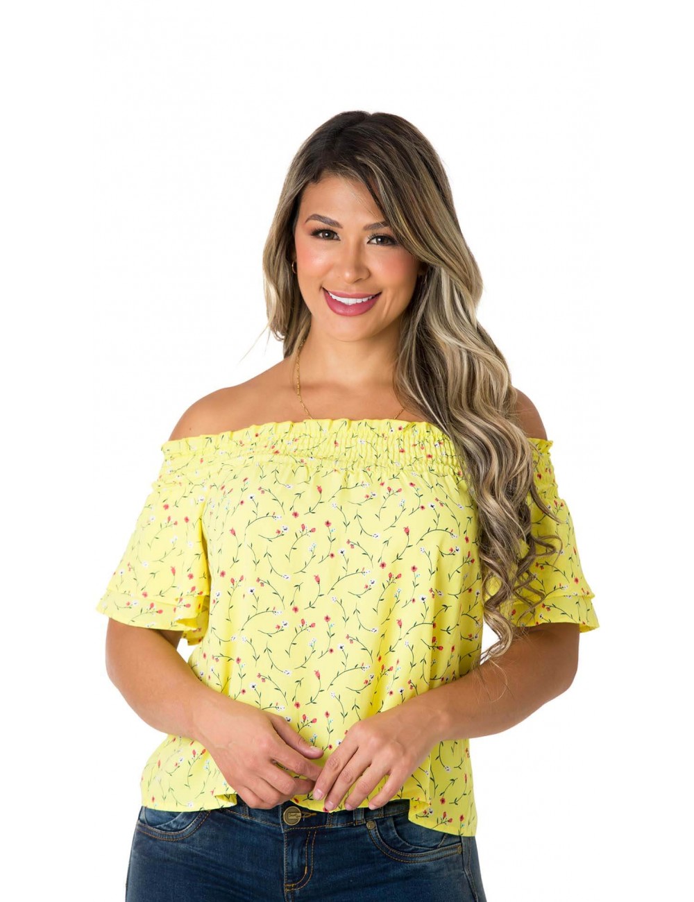 cable sanar deberes Floral Blouse With Uncovered Shoulders 2B4755B
