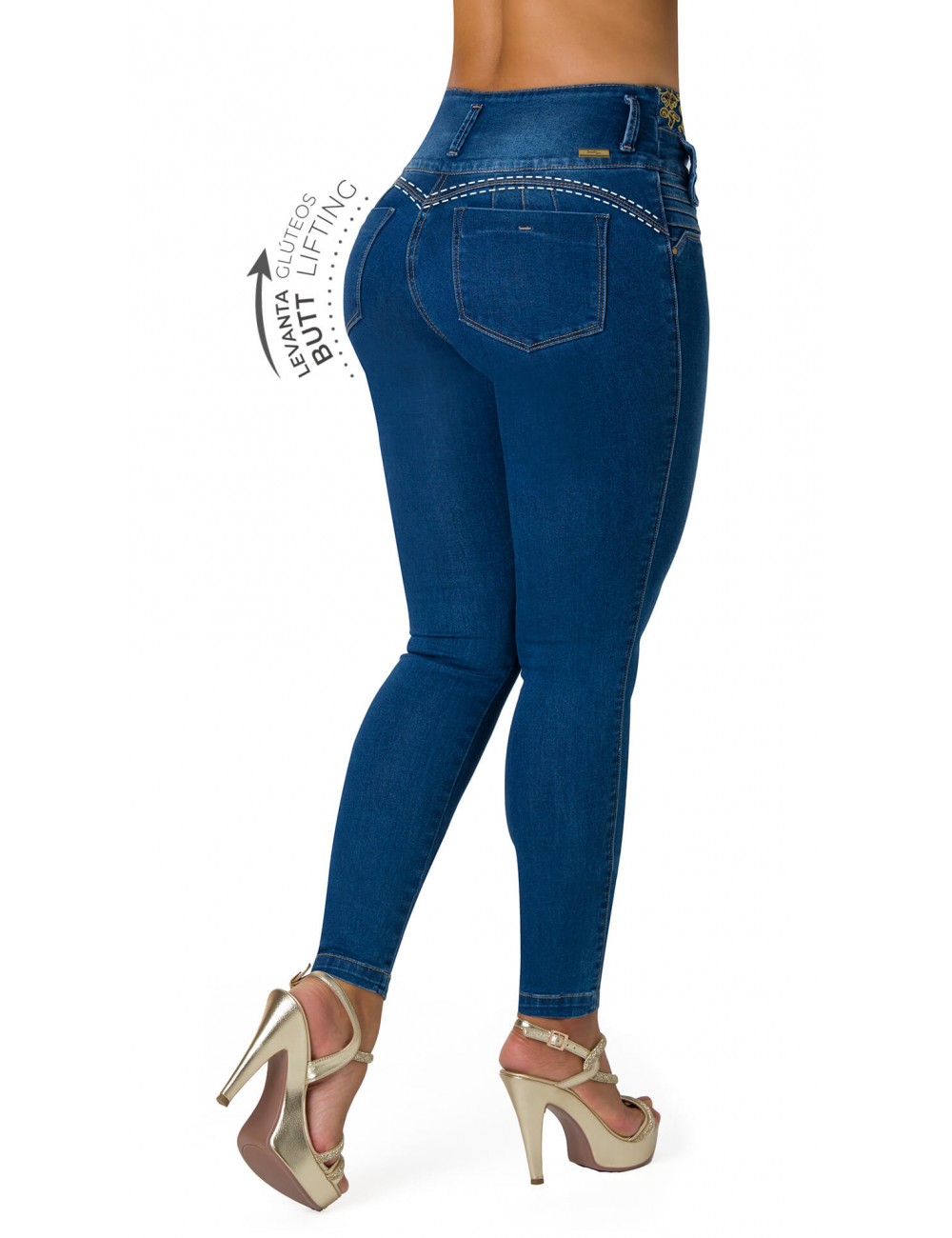 High Rise Butt Lifting Jeans With Embroidery 21332PAP-B