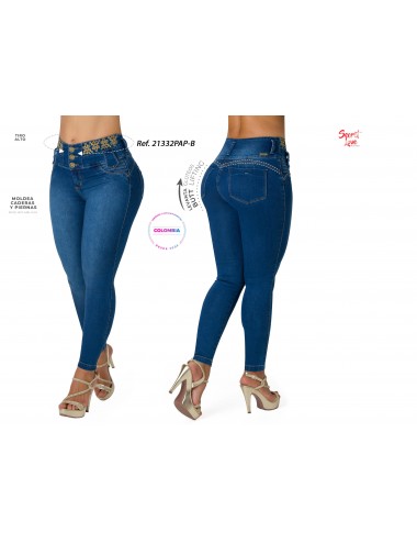 High Rise Butt Lifting Jeans With Embroidery 21332PAP-B